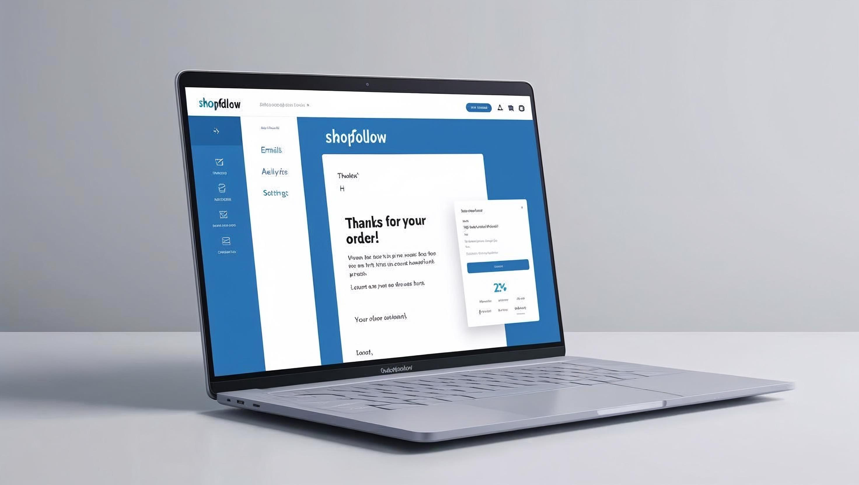 ShopFollow Dashboard - Email template editor showing a thank you email